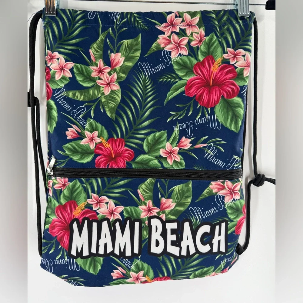 EUC Lucky 7 Tropical Print Miami Beach Drawstring Backpack